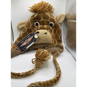 City Hunter Warm Lined Wool Knit Pilot Ski Hat Animal Giraffe Beanie Kids Youth